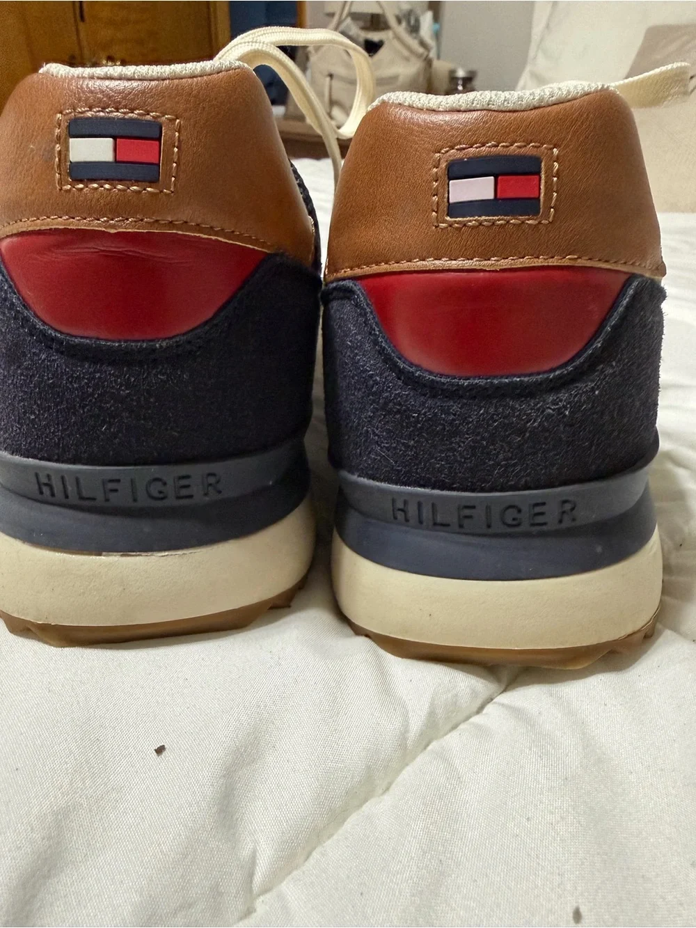 Tommy Hilfiger Navy and Tan Lace-Up Men's Sneakers